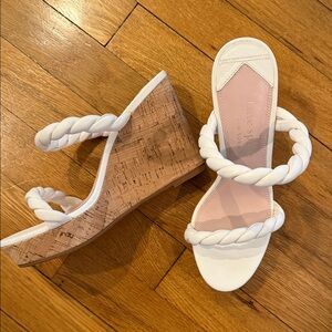 kate spade White Braided Strap Cork Wedge Sandals